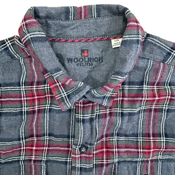 TWO Woolrich Long Sleeve Button Downs 100% Cotton Flannel Men L Shirt Red Gray - Picture 5 of 11